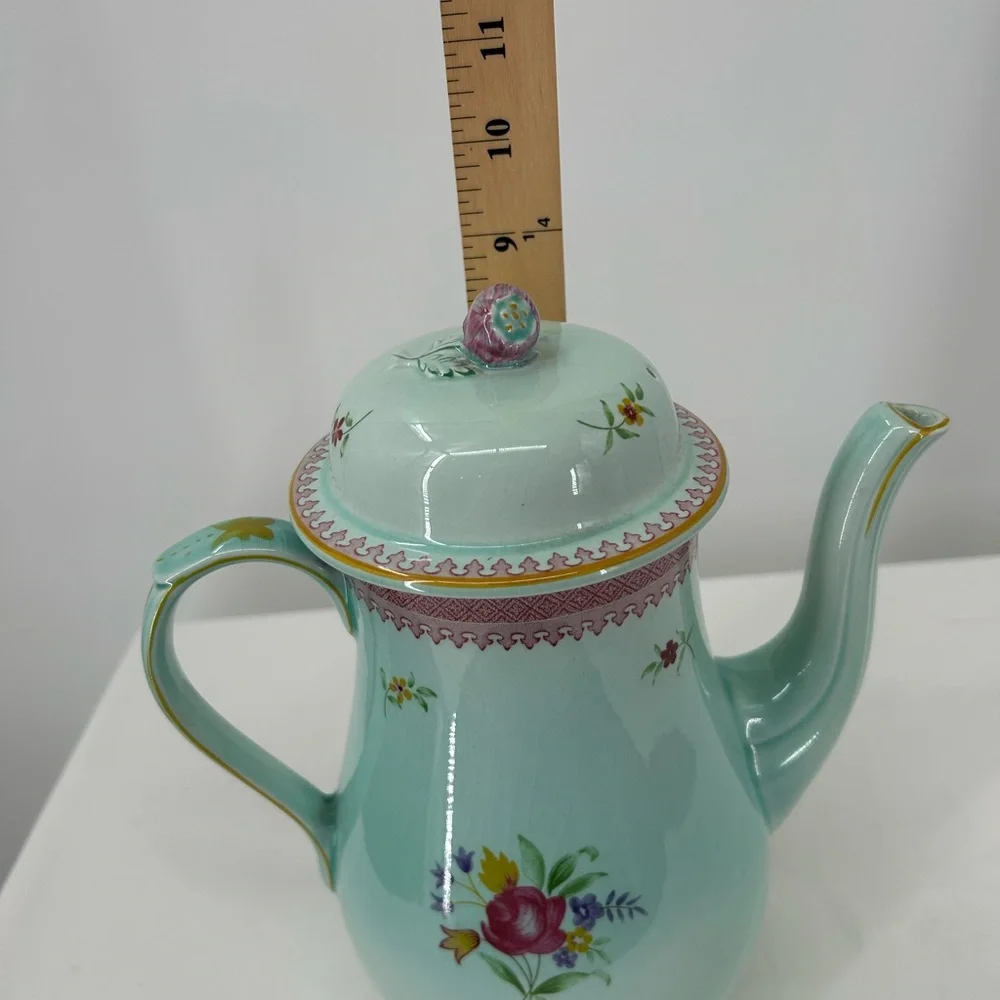 Adams Calyx Ware Coffee Pot Lowestoft pattern Vintage Floral Duck Egg Blue